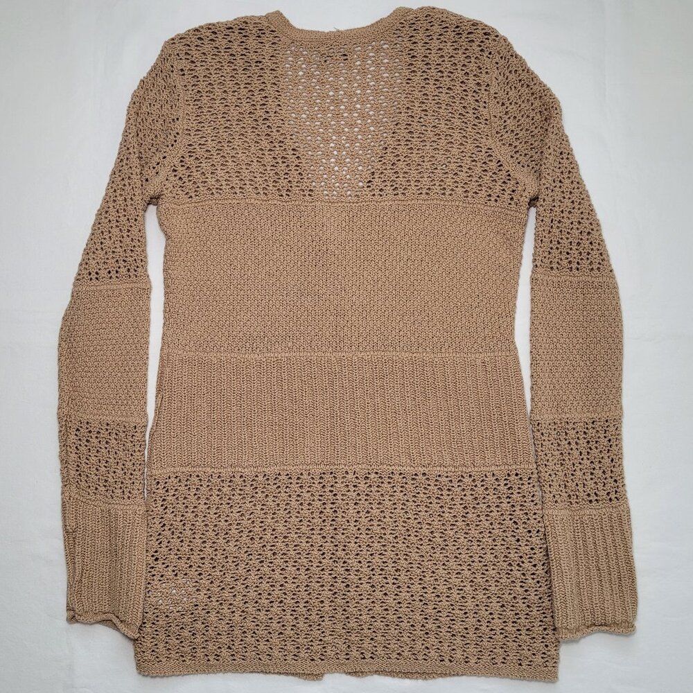 American Eagle Tan Crochet Knit Stitched Cardigan Sweater Medium Boho - Picture 10 of 11